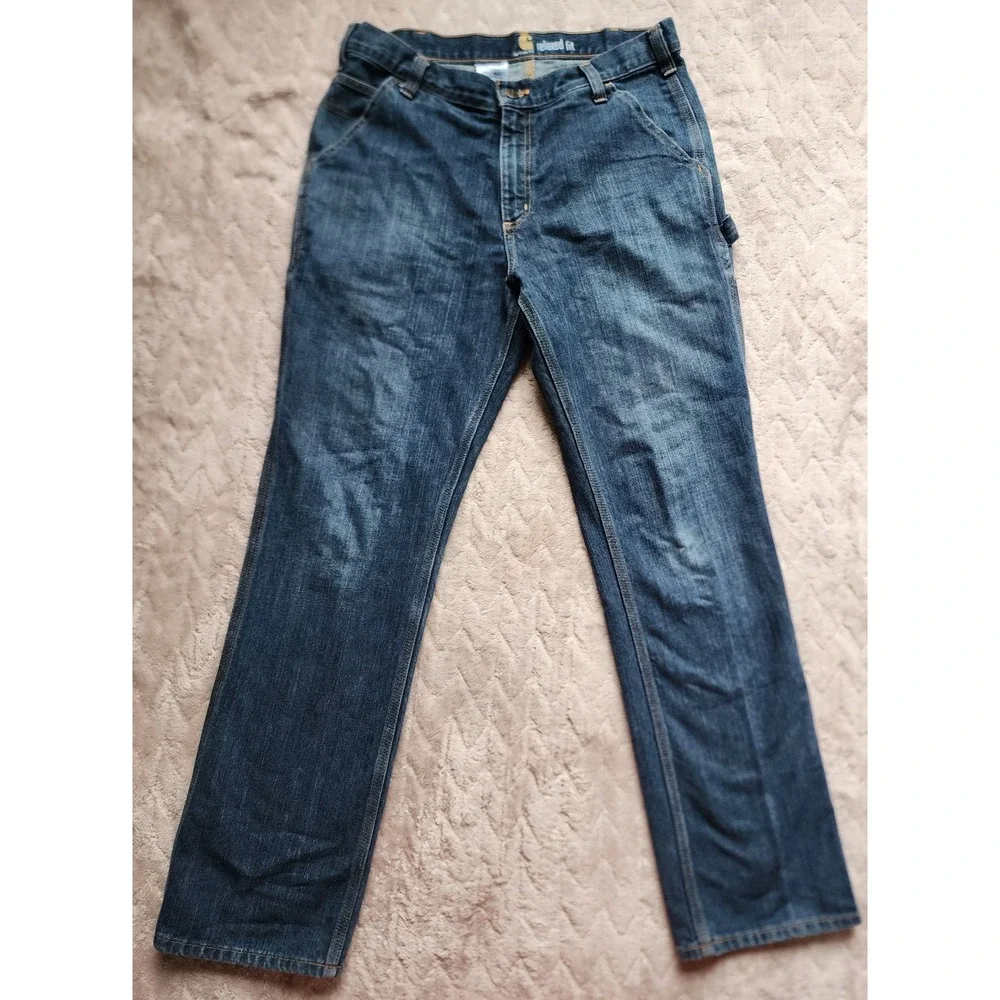 Carhartt Relaxed Fit Carpenter Jeans Mens 34x32 Dark Wash Work Pants 103327